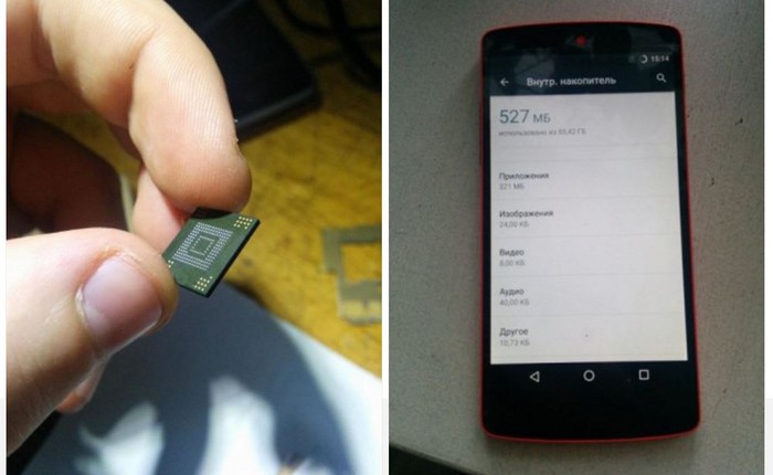 Khó chịu vì dung lượng thấp, một người dùng đã "chế" thành công bộ nhớ 64GB cho Nexus 5