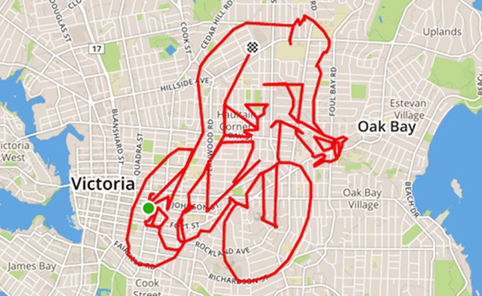 Tuyệt tác vẽ tranh đúng chất "đường phố" bằng GPS, bản đồ và một chiếc xe đạp