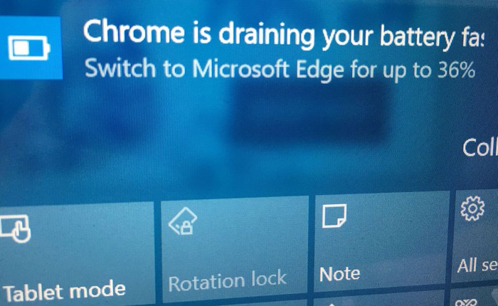 Sợ người dùng không biết, Microsoft cho hiện cảnh báo Chrome ăn pin quá nhiều khi dùng Windows 10