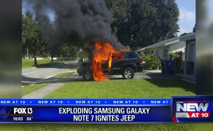 Vụ xe Jeep bị cháy rụi vẫn chưa xác định được thủ phạm, có thể không phải Note7 gây nên