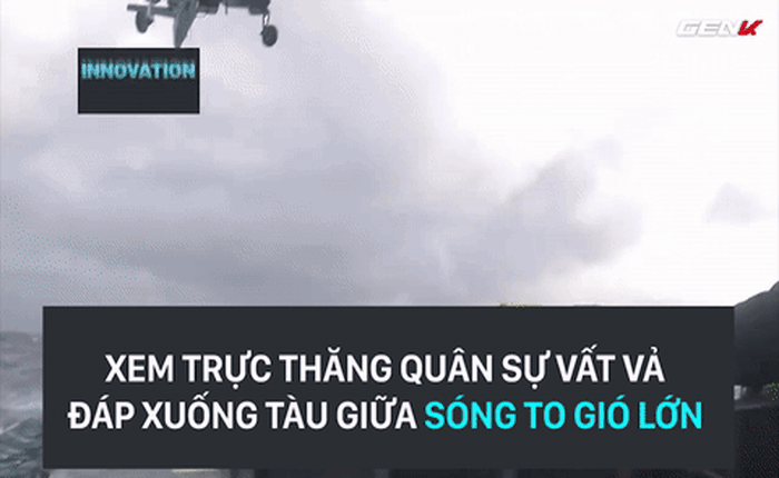 [Video] Xem trực thăng quân sự vất vả đáp xuống tàu giữa sóng to gió lớn