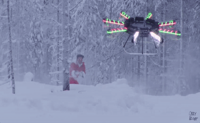 Cùng xem anh chàng này trượt tuyết bằng một chiếc drone khổng lồ như thế nào