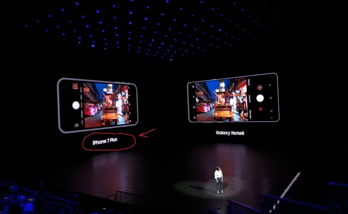 Samsung chẳng ngần ngại mang iPhone 7 Plus ra làm nền cho camera kép của Note8