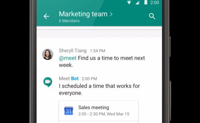 Google ra mắt Hangouts Chat cạnh tranh với Slack: có chatbot đặt lịch họp, gọi video, nhiều hỗ trợ cho doanh nghiệp