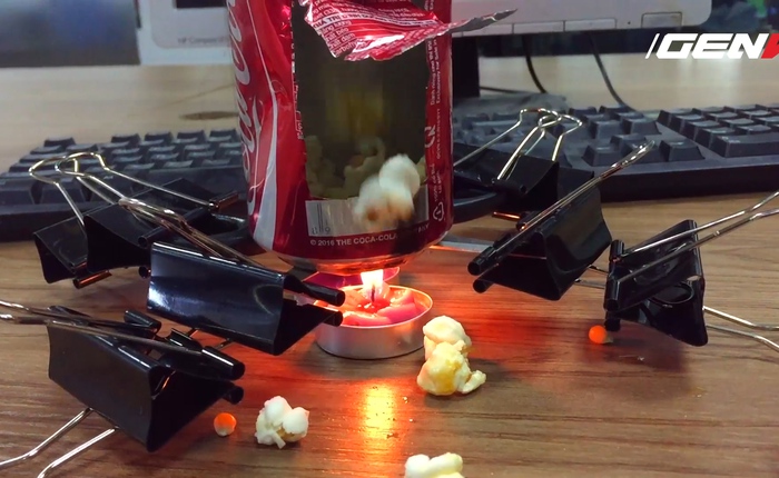 Hướng dẫn nổ bắp rang bơ bằng lon Coca và các dụng cụ văn phòng bạn chắc chắn chưa bao giờ nghĩ tới
