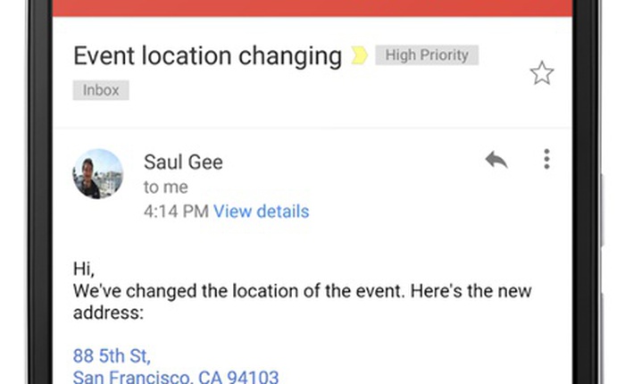 Gmail cập nhật với khả năng nhận diện địa chỉ, số điện thoại và chuyển sang dạng hyperlink