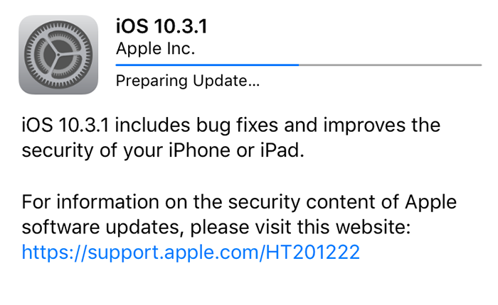 iOS 10.3 vừa ra mắt, Apple đã phát hành iOS 10.3.1 để sửa lỗi và cải thiện bảo mật