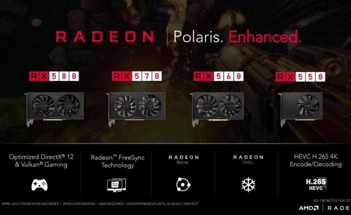 AMD ra mắt dòng card đồ họa RX500, giá từ 79 USD, hiệu năng không cải thiện nhiều so với RX400