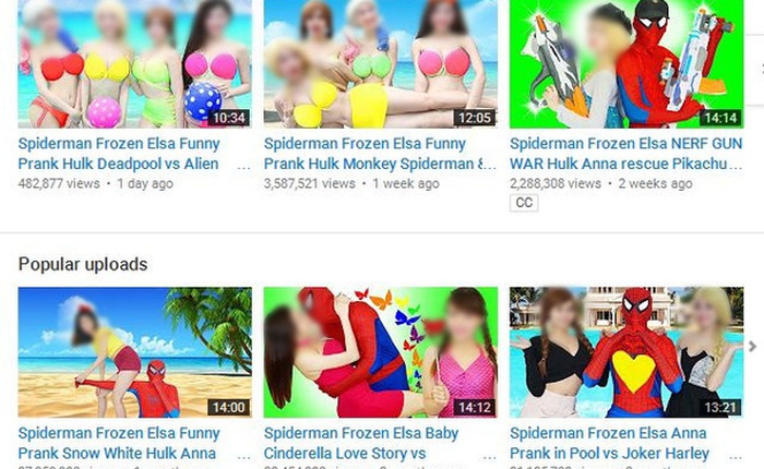 Bạo lực, sexy... là những video gắn mác "Spiderman Elsa" trên Youtube mà trẻ em Việt đang bị đầu độc mỗi ngày
