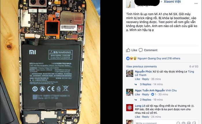 Thử up ROM của Xiaomi A1 lên Mi 5X, người dùng biến chiếc điện thoại của mình thành cục gạch chỉ trong tích tắc