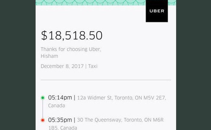 Dùng Uber đi quãng đường dài 20 phút, người đàn ông bị hãng xe tính phí gần 340 triệu đồng