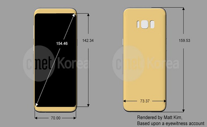 Lộ bản vẽ kỹ thuật của Galaxy S8, S8 Plus, tỷ lệ màn hình 18:9, giống LG G6?