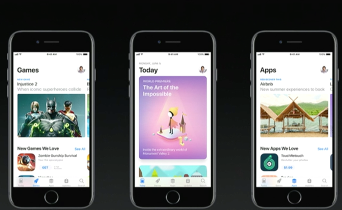 [WWDC 2017] Apple tái thiết kế App Store, nhìn rất giống Apple Music, có tab Today hiển thị ứng dụng cá nhân hóa