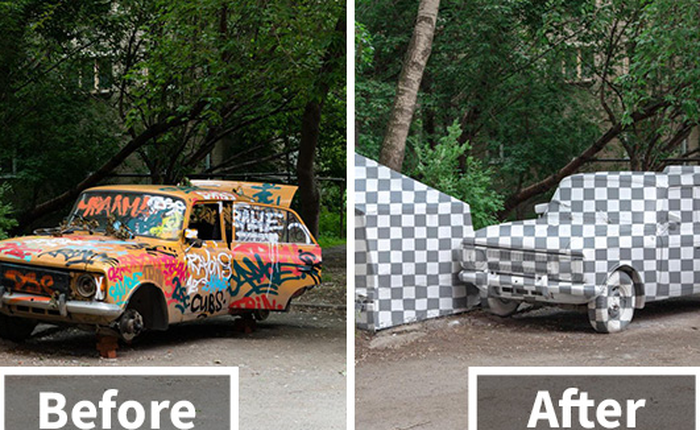 Các nghệ sĩ đường phố ở Nga vừa mang câu lệnh "CTRL + X" trong Photoshop ra ngoài đời thực