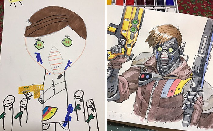 Tác giả truyện tranh biến các bức vẽ nguệch ngoạc của con trai thành những nhân vật anime siêu ngầu