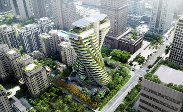 Cùng tham quan bên trong tòa tháp xanh hình xoắn ốc hấp thụ khí thải cực dị ở Đài Loan