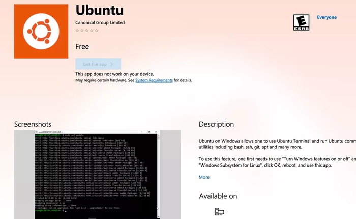 Ubuntu chính thức có mặt trên Windows Store, có thể tải và cài đặt ngay