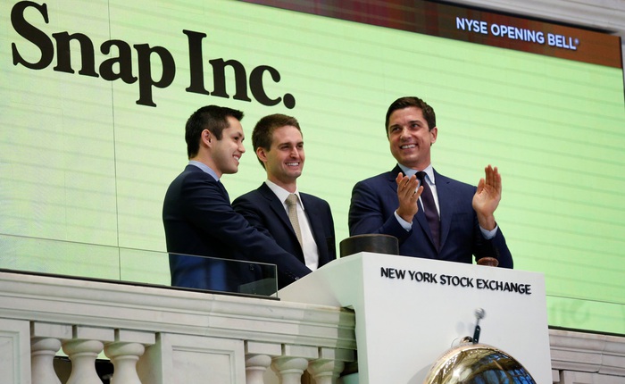Snap Inc. toàn thắng sau màn IPO: Định giá 33 tỉ USD, cổ phiếu tăng 44%, đồng sáng lập đã giàu nay lại càng giàu