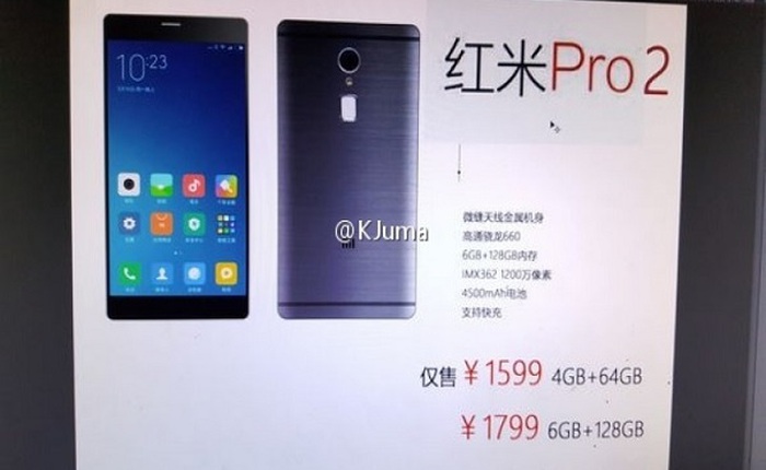 Lộ diện thông số kỹ thuật của Xiaomi Redmi Pro 2: cảm biến Sony 12 MP, pin 4500 mAh và không có camera kép