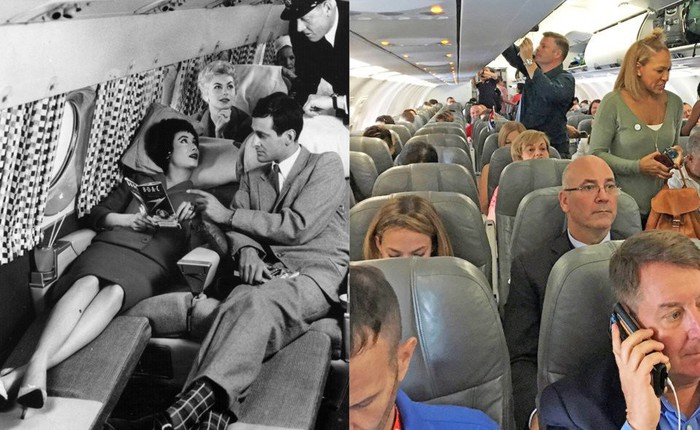 Chùm ảnh cho thấy dù hiện đại hơn nhưng đi máy bay thời nay chưa chắc thoải mái bằng thời xưa
