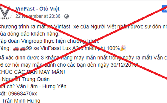 Sắp hết năm 2018 nhưng hàng nghìn dân mạng Việt vẫn bị lừa share fanpage để nhận xe Vinfast miễn phí