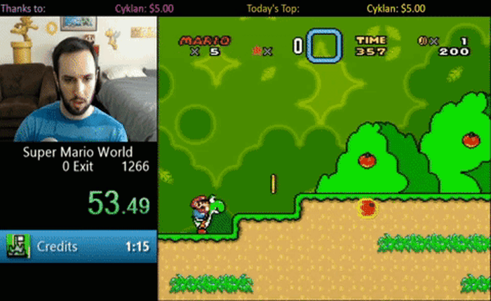 Trong vòng chưa đầy 1 phút, hãy nhìn cách mà game thủ này phá đảo Super Mario World