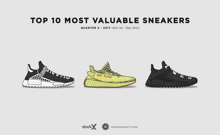 Top 10 đôi sneakers đắt giá nhất Quý 4 năm 2017: adidas chiến thắng trên hàng loạt mặt trận