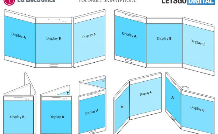 LG hé lộ bằng sáng chế mới về smartphone với ba màn hình có thể gập lại
