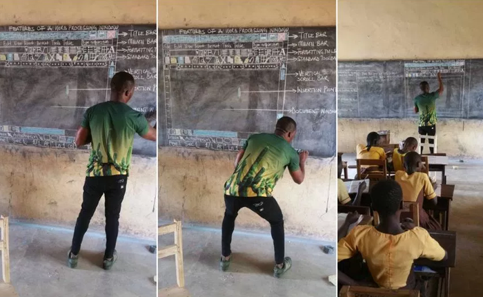 Đăng ảnh dạy MS Word bằng cách vẽ hình, thầy giáo châu Phi nổi tiếng trên Internet, được Microsoft tặng máy tính