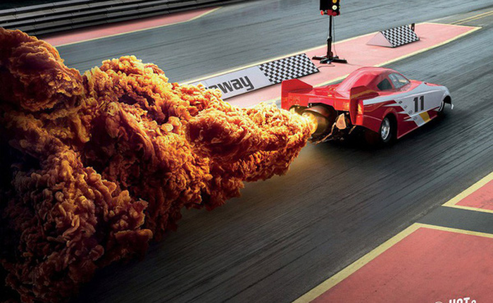 Print Ads xuất sắc của KFC: Miếng gà rán hay khói xe đua & tên lửa thế này?