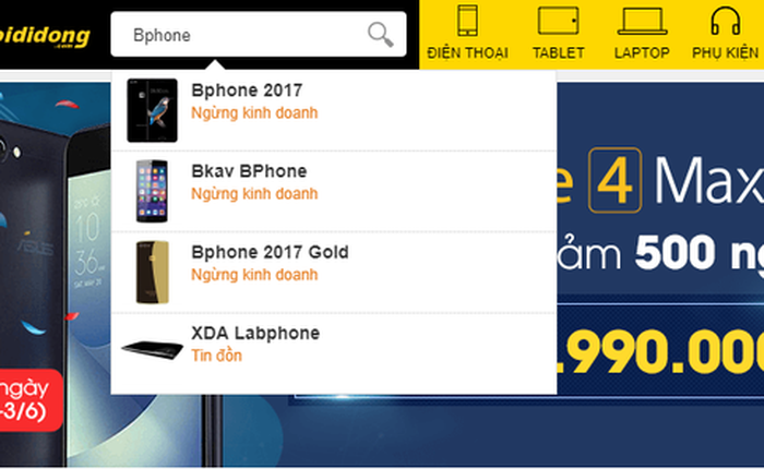 Thế Giới Di Động cũng đã phải ngừng bán Bphone 2017 dù mới chỉ hợp tác được chưa đến 10 tháng