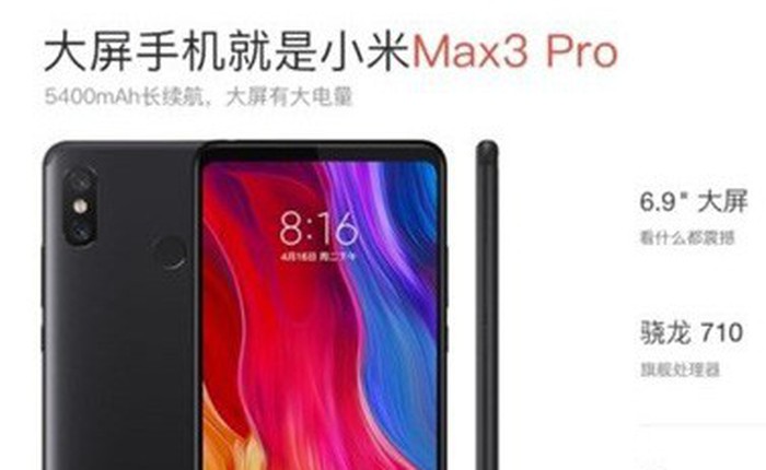 Xiaomi Mi Max 3 Pro lộ diện với Snapdragon 710, 6 GB RAM, 128 GB lưu trữ