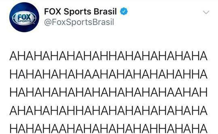 Trang FOX Sports Brasil đăng dòng trạng thái gồm 312 từ "Ahaha" lên Facebook sau khi Đức thua sấp mặt trước Hàn Quốc