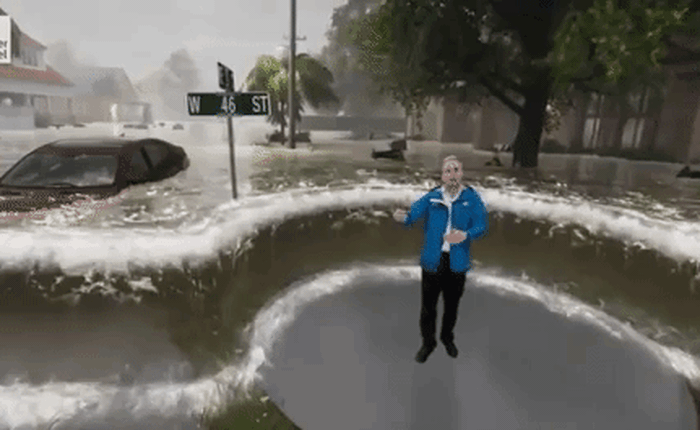 Bằng công nghệ AR, kênh thời tiết Mỹ mô phỏng lại mức lũ của bão Florence khiến người xem vừa sợ vừa thích thú