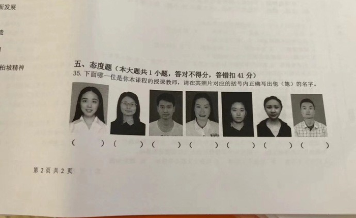 Bài thi cuối kỳ của Đại học Tứ Xuyên yêu cầu sinh viên nhận dạng và viết đúng tên giáo viên, sai bị trừ điểm nặng