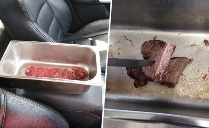 Nắng nóng cực độ lên tới 45,8 độ C, một anh người Úc nấu luôn bít-tết trong ô tô