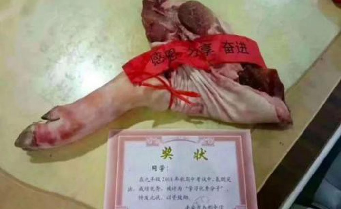 Các trường học Trung Quốc thi nhau tặng thịt lợn, chân giò cho học sinh xuất sắc để ăn Tết Kỷ Hợi