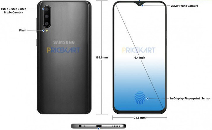 Samsung Galaxy A50 lộ diện với màn hình Infinity-U 6,4 inch, 3 camera sau và cảm biến vân tay dưới màn hình