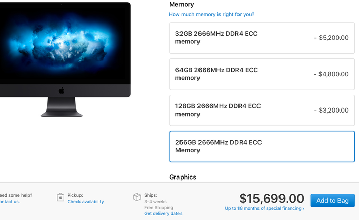 iMac Pro thêm tùy chọn RAM 256GB, giá tối đa 365 triệu đồng