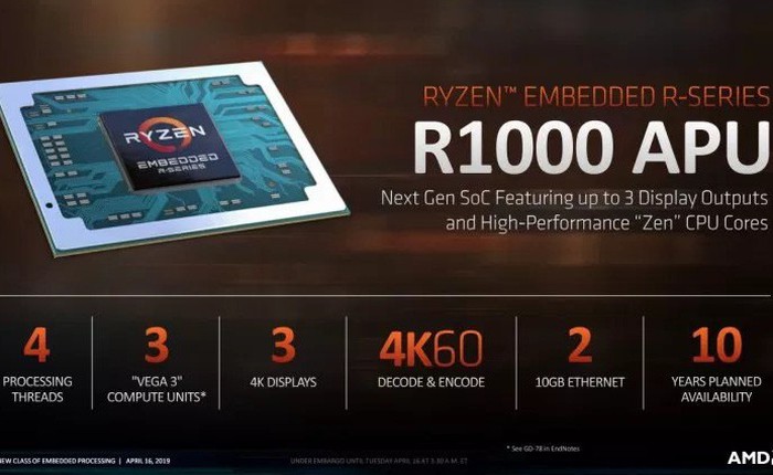 AMD ra mắt những vi xử lý nhúng Ryzen Embedded R1000 hai nhân