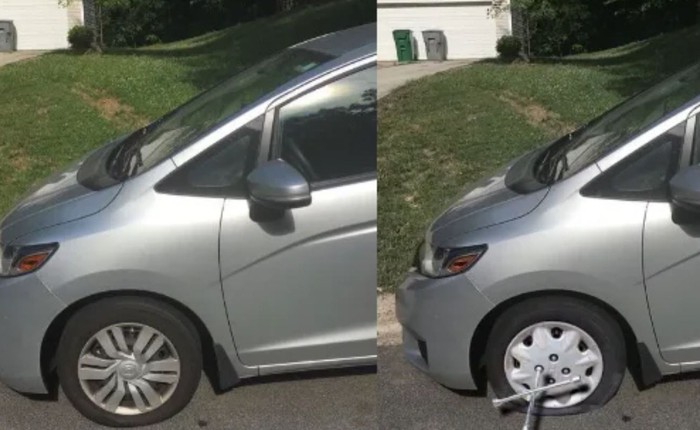 Chán đi làm, thanh niên Photoshop ảnh xe của mình bị thủng lốp để xin nghỉ