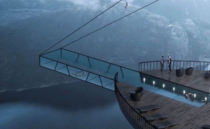 Độc đáo ý tưởng khách sạn xây dựng sát vách núi với hồ bơi vô cực kéo dài ngoài mỏm đá