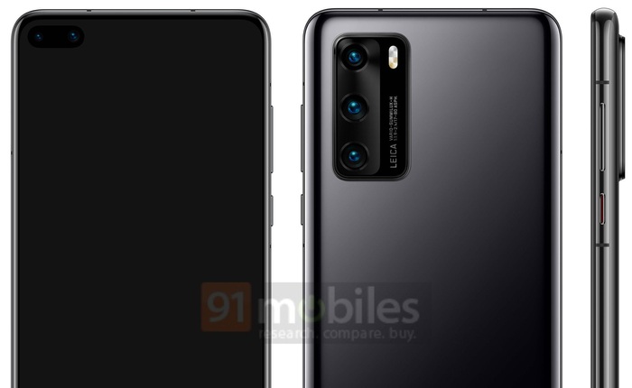 Huawei P40 lộ ảnh render: Màn hình "nốt ruồi" như Galaxy S10+, cụm 3 camera chính giống Galaxy S20