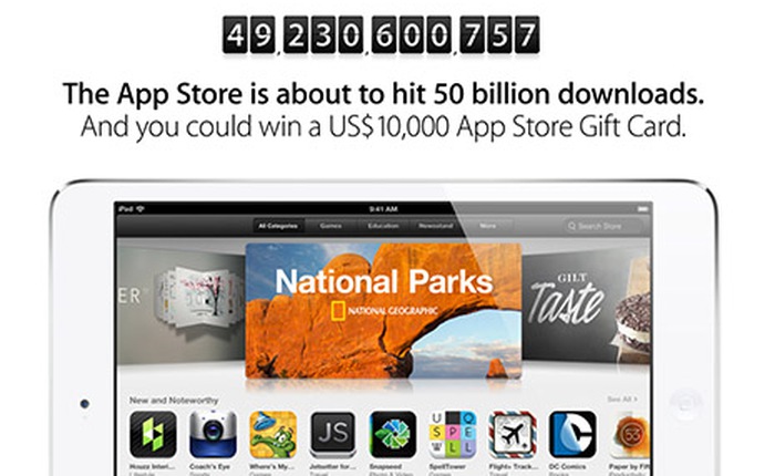 Apple trao thưởng 10.000 USD kỷ niệm App Store đạt 50 tỷ lượt tải về