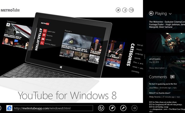 Ứng dụng xem Youtube nổi tiếng Metrotube 'cập bến' Windows 8/RT
