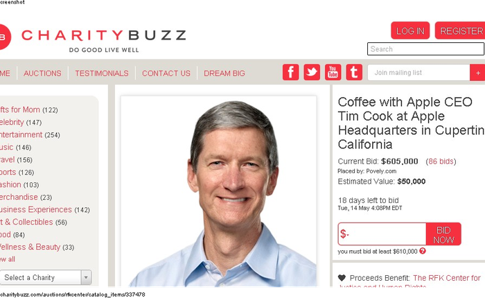 Cốc cà phê với CEO Apple "có giá" tối thiểu 12 tỷ đồng