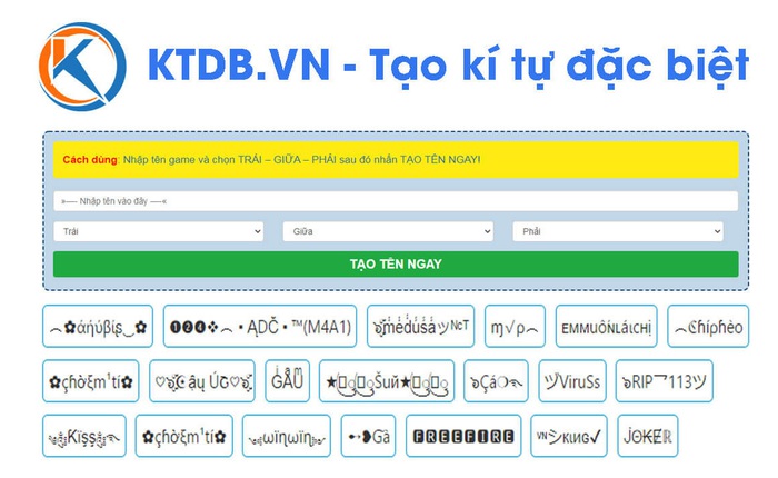 Cách tạo kí tự đặc biệt đặt tên game tại KTDB.VN