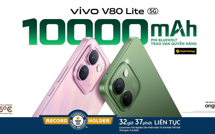 vivo V80 Lite 5G chính thức ra mắt: Mang điện thoại pin 10.000mAh đạt KỶ LỤC GUINNESS THẾ GIỚI™ đến với người dùng Việt