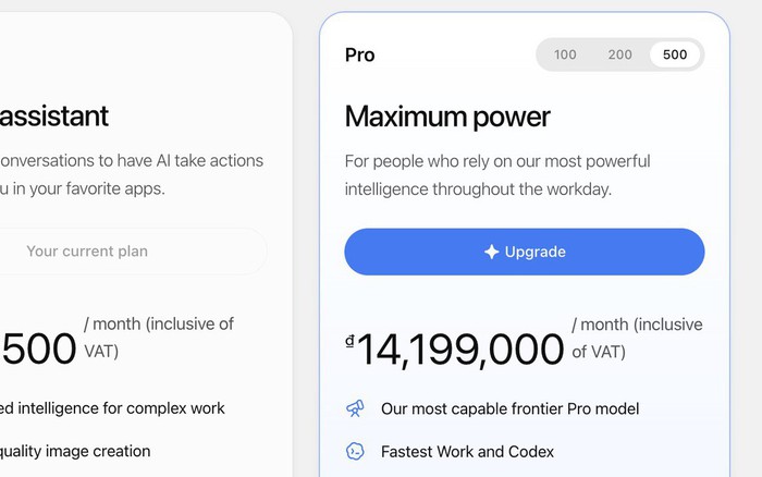 ChatGPT thêm gói Pro 500 USD, gói Pro 200 USD bị giảm hạn mức